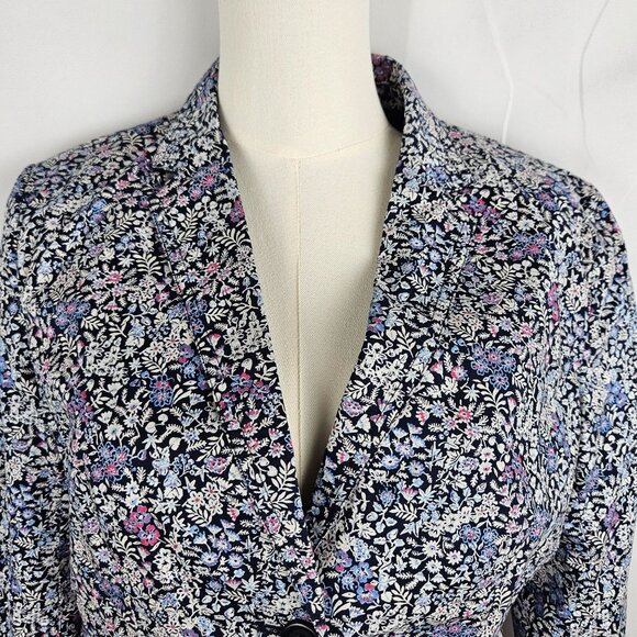 Talbots Blazer Jacket Size Medium Ditsy Floral Blue Pink Cottagecore - Picture 3 of 10